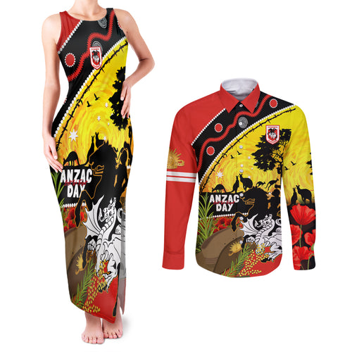 Dragons Rugby ANZAC Day Couples Matching Tank Maxi Dress and Long Sleeve Button Shirt Saints Rosemary Starry Night