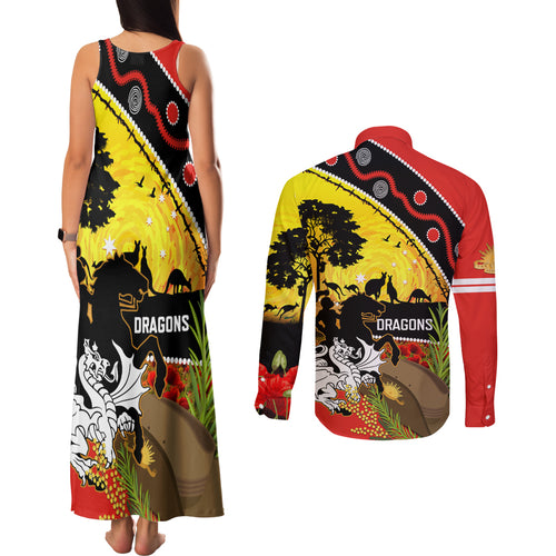 Dragons Rugby ANZAC Day Couples Matching Tank Maxi Dress and Long Sleeve Button Shirt Saints Rosemary Starry Night