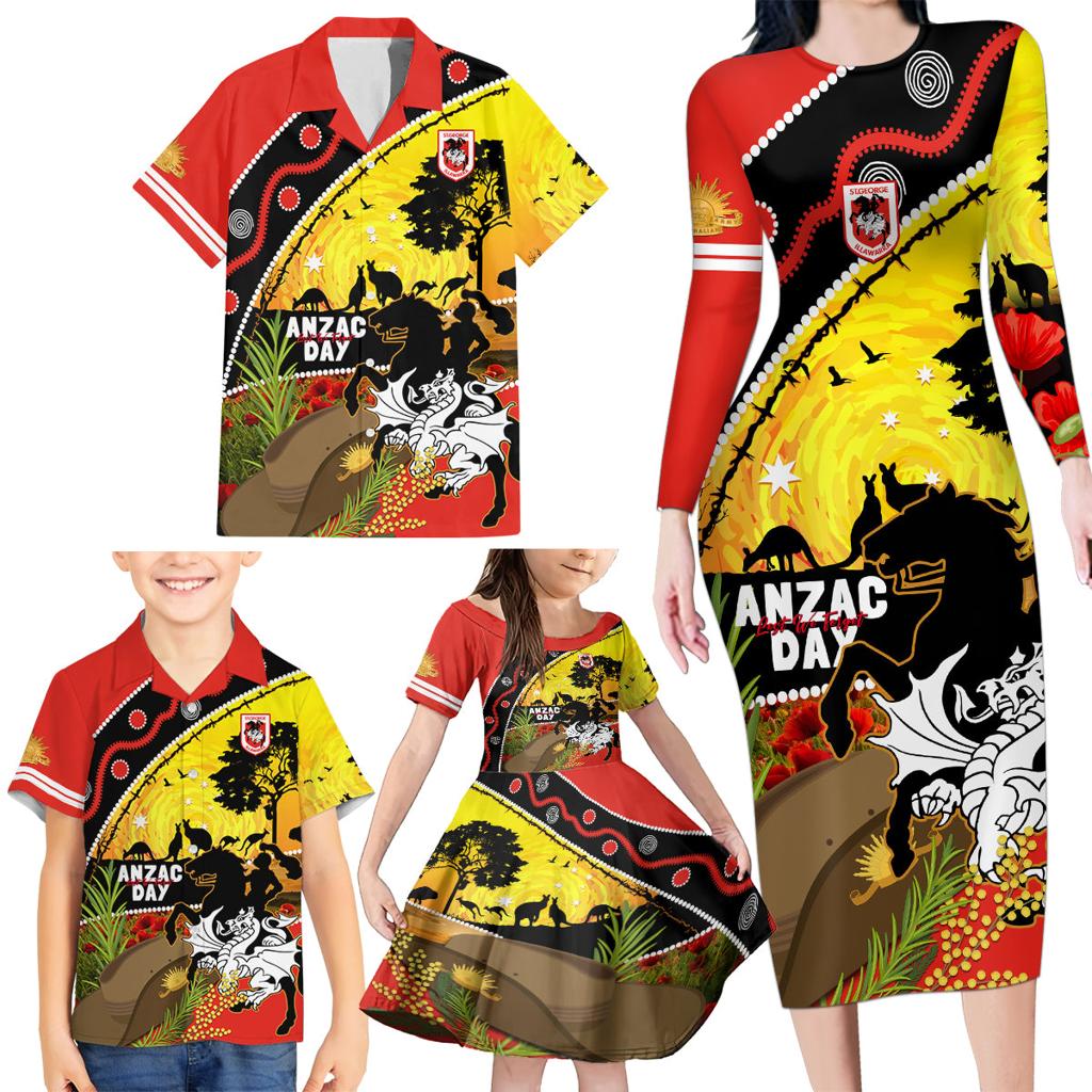Dragons Rugby ANZAC Day Family Matching Long Sleeve Bodycon Dress and Hawaiian Shirt Saints Rosemary Starry Night