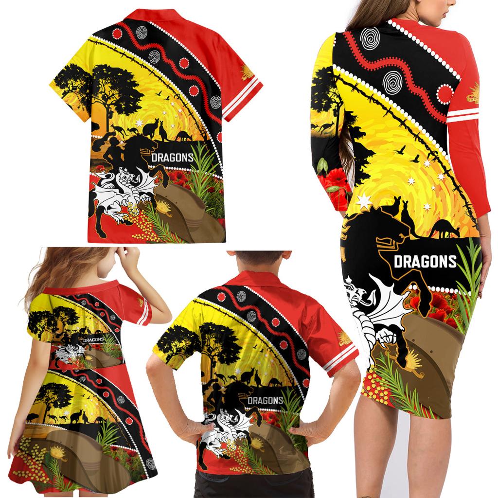 Dragons Rugby ANZAC Day Family Matching Long Sleeve Bodycon Dress and Hawaiian Shirt Saints Rosemary Starry Night