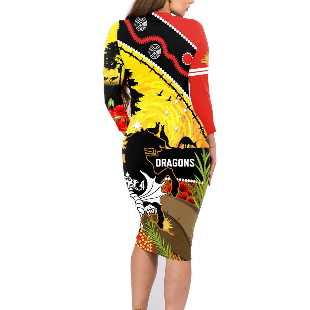 Dragons Rugby ANZAC Day Family Matching Long Sleeve Bodycon Dress and Hawaiian Shirt Saints Rosemary Starry Night