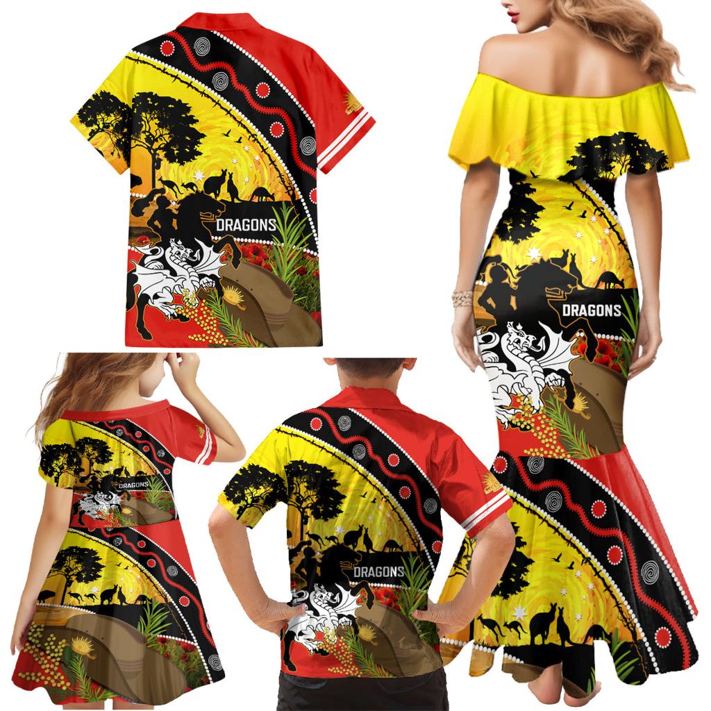 Dragons Rugby ANZAC Day Family Matching Mermaid Dress and Hawaiian Shirt Saints Rosemary Starry Night