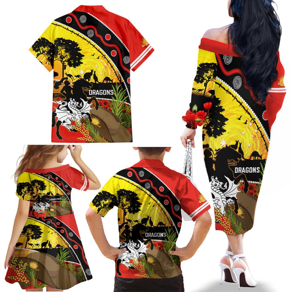 Dragons Rugby ANZAC Day Family Matching Off Shoulder Long Sleeve Dress and Hawaiian Shirt Saints Rosemary Starry Night