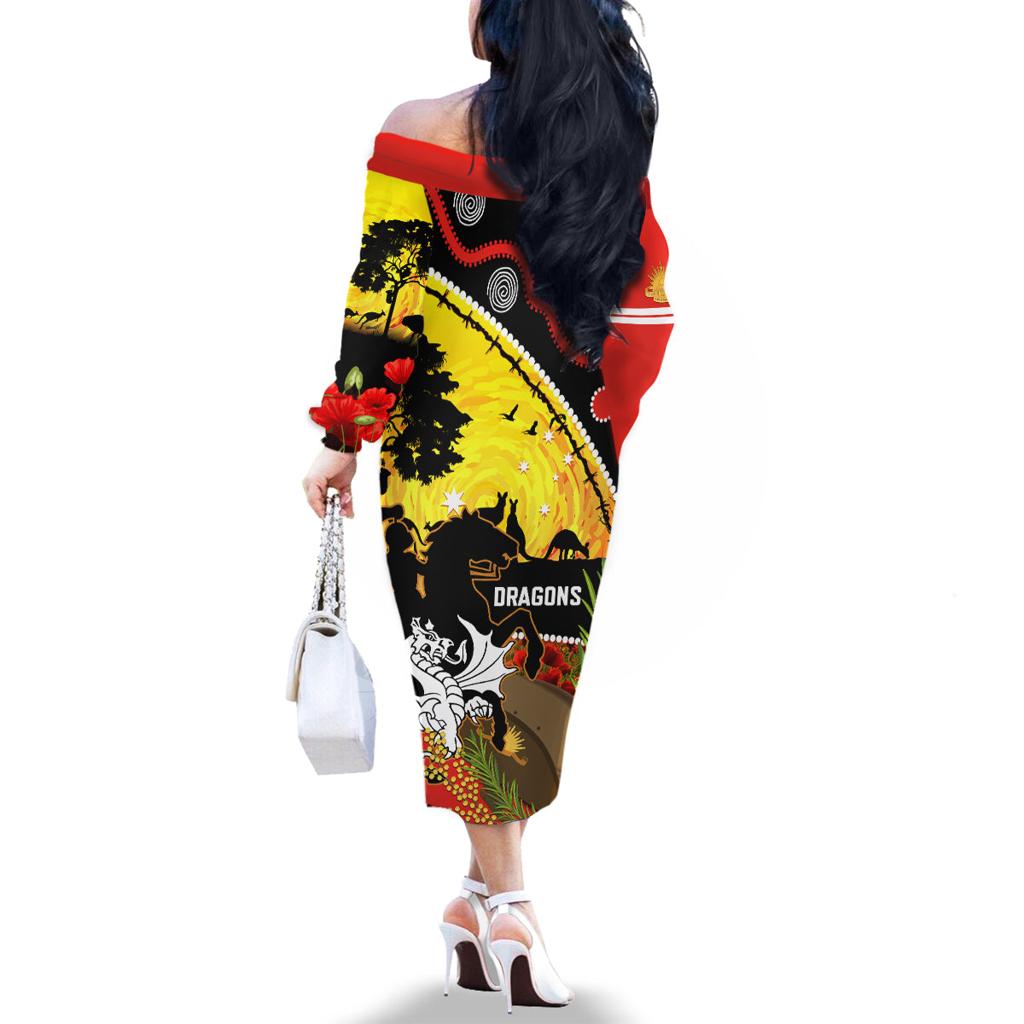 Dragons Rugby ANZAC Day Family Matching Off Shoulder Long Sleeve Dress and Hawaiian Shirt Saints Rosemary Starry Night