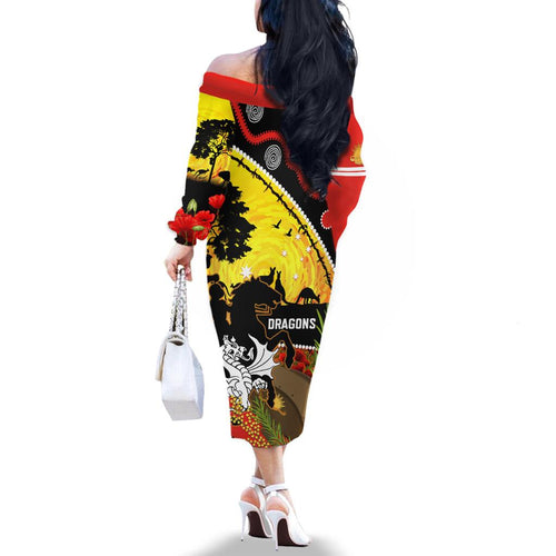 Dragons Rugby ANZAC Day Family Matching Off Shoulder Long Sleeve Dress and Hawaiian Shirt Saints Rosemary Starry Night