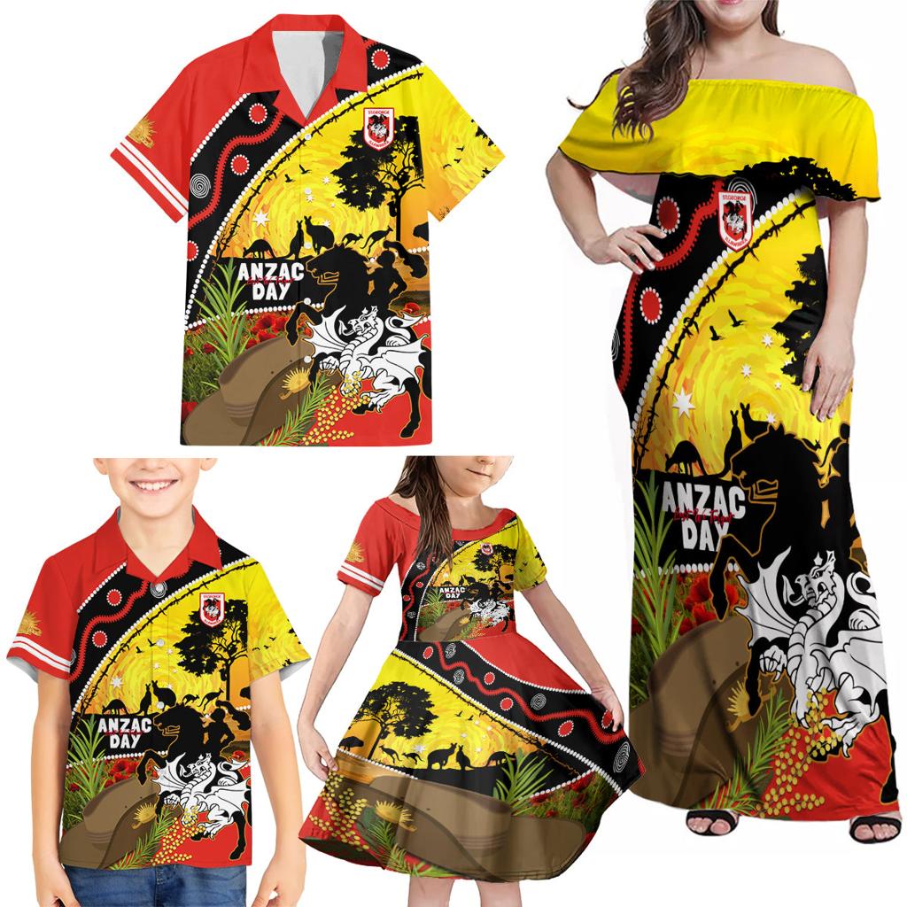 Dragons Rugby ANZAC Day Family Matching Off Shoulder Maxi Dress and Hawaiian Shirt Saints Rosemary Starry Night