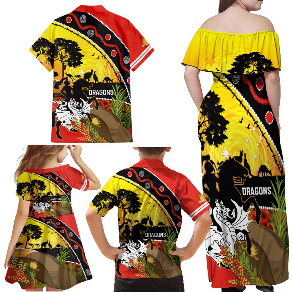Dragons Rugby ANZAC Day Family Matching Off Shoulder Maxi Dress and Hawaiian Shirt Saints Rosemary Starry Night