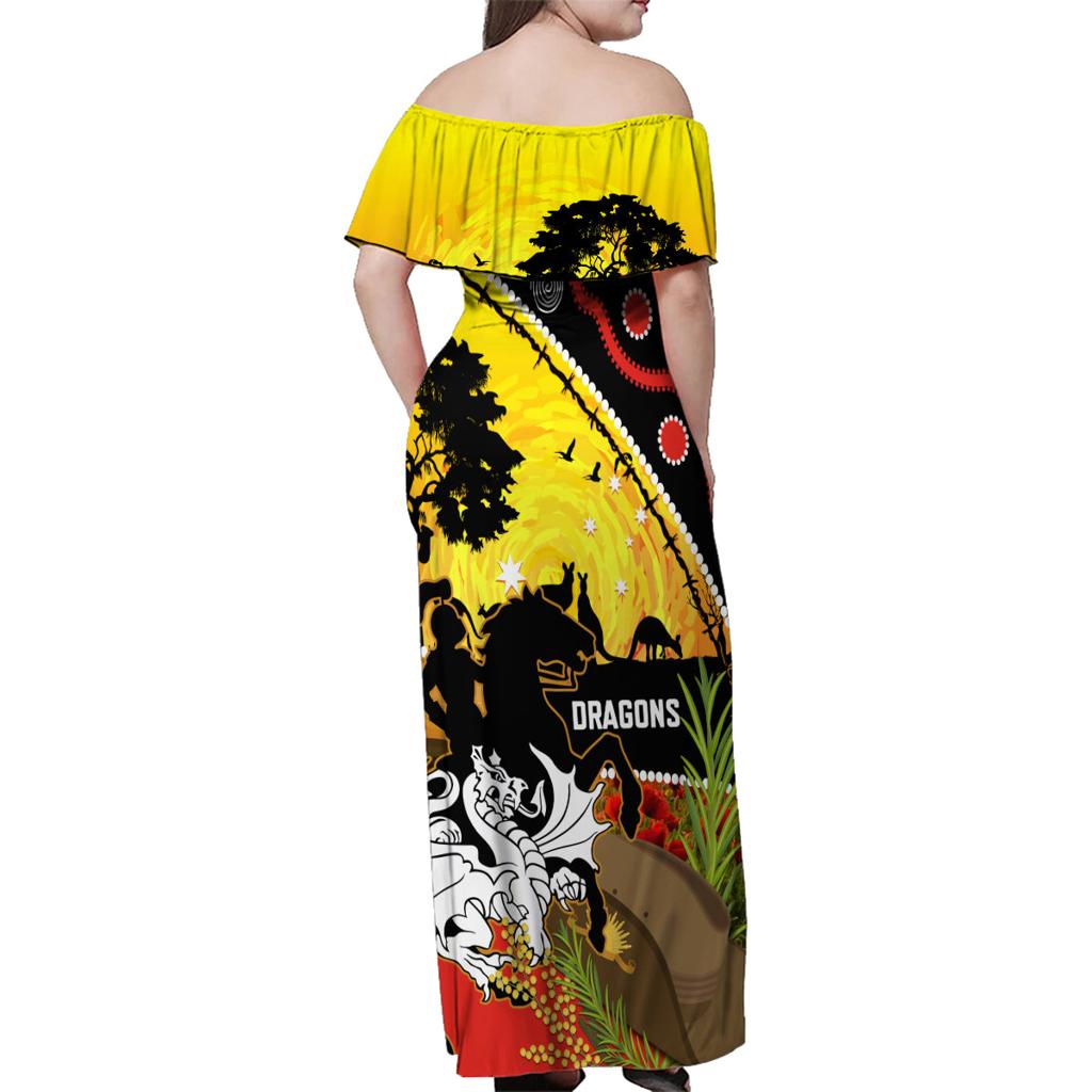 Dragons Rugby ANZAC Day Family Matching Off Shoulder Maxi Dress and Hawaiian Shirt Saints Rosemary Starry Night