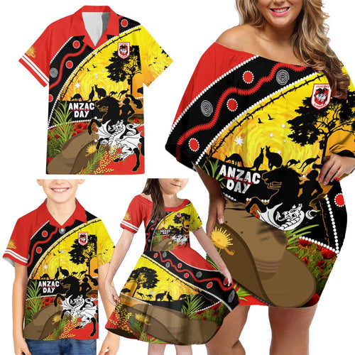Dragons Rugby ANZAC Day Family Matching Off Shoulder Short Dress and Hawaiian Shirt Saints Rosemary Starry Night
