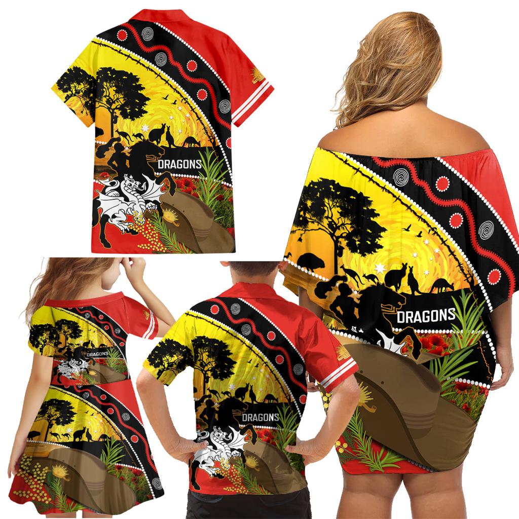 Dragons Rugby ANZAC Day Family Matching Off Shoulder Short Dress and Hawaiian Shirt Saints Rosemary Starry Night