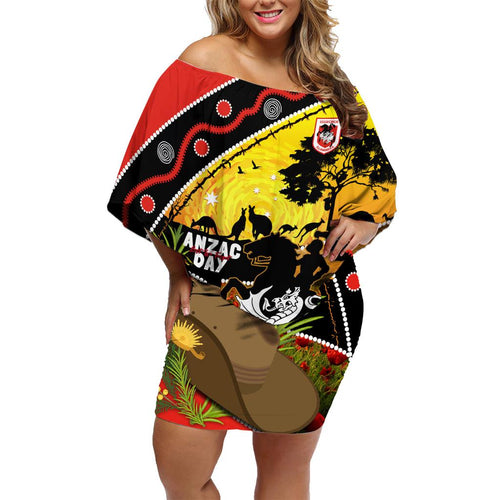 Dragons Rugby ANZAC Day Family Matching Off Shoulder Short Dress and Hawaiian Shirt Saints Rosemary Starry Night