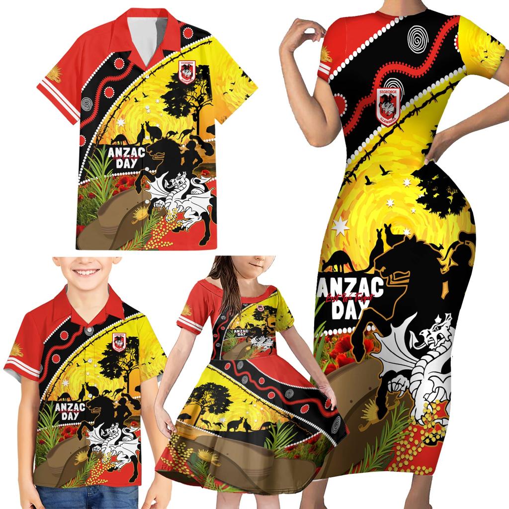 Dragons Rugby ANZAC Day Family Matching Short Sleeve Bodycon Dress and Hawaiian Shirt Saints Rosemary Starry Night