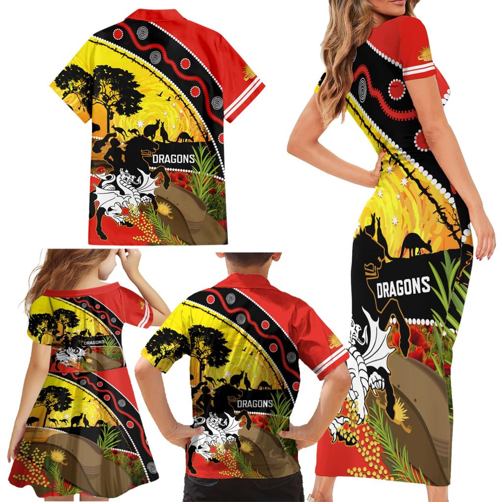 Dragons Rugby ANZAC Day Family Matching Short Sleeve Bodycon Dress and Hawaiian Shirt Saints Rosemary Starry Night