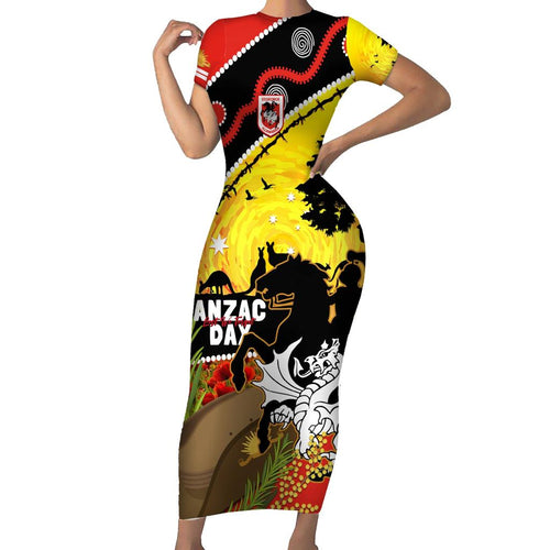 Dragons Rugby ANZAC Day Family Matching Short Sleeve Bodycon Dress and Hawaiian Shirt Saints Rosemary Starry Night