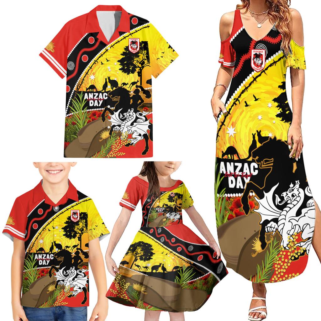 Dragons Rugby ANZAC Day Family Matching Summer Maxi Dress and Hawaiian Shirt Saints Rosemary Starry Night