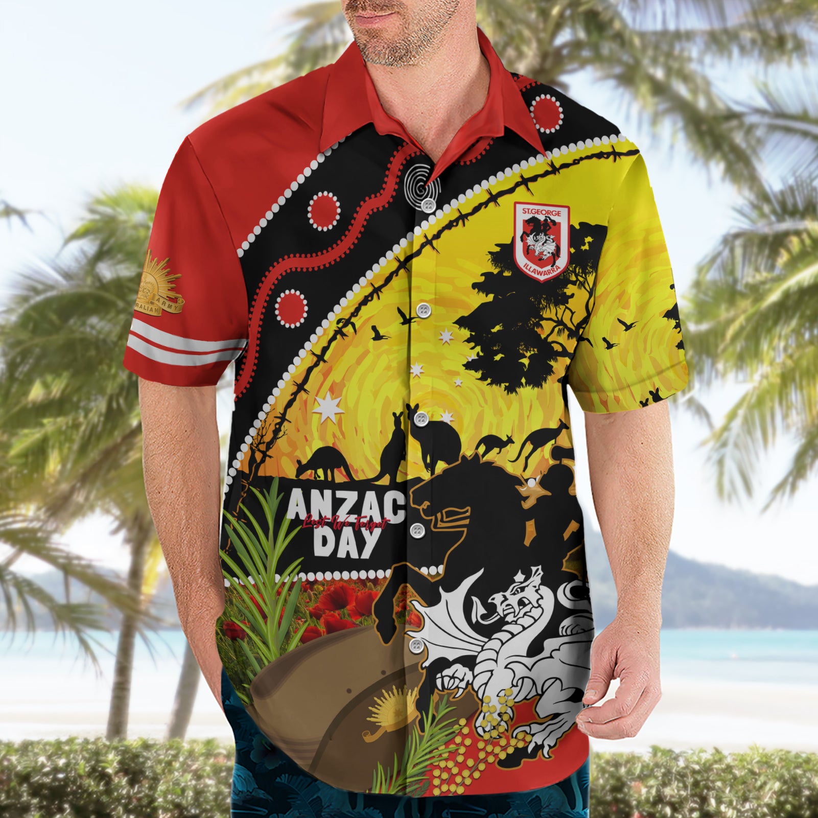Dragons Rugby ANZAC Day Hawaiian Shirt Saints Rosemary Starry Night