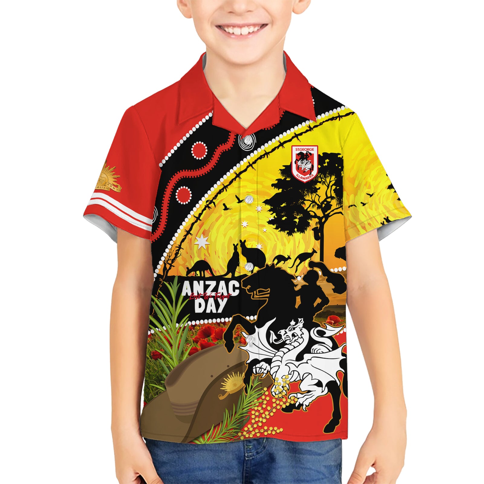 Dragons Rugby ANZAC Day Kid Hawaiian Shirt Saints Rosemary Starry Night