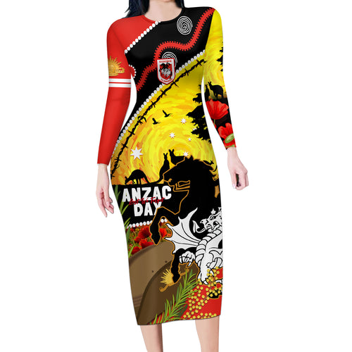 Dragons Rugby ANZAC Day Long Sleeve Bodycon Dress Saints Rosemary Starry Night