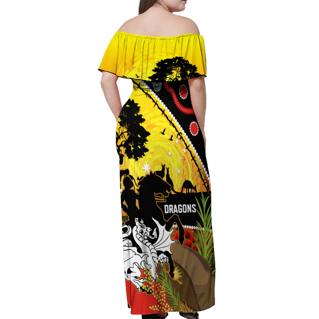 Dragons Rugby ANZAC Day Off Shoulder Maxi Dress Saints Rosemary Starry Night