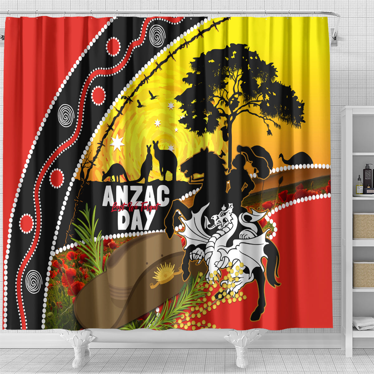 Dragons Rugby ANZAC Day Shower Curtain Saints Rosemary Starry Night