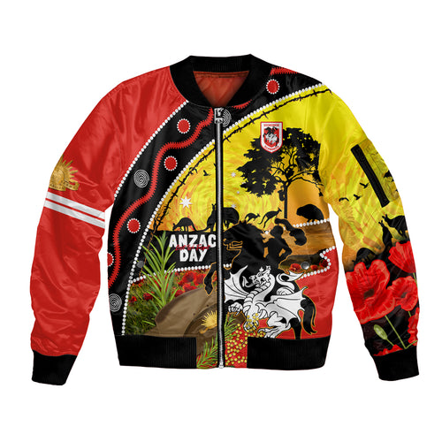 Dragons Rugby ANZAC Day Sleeve Zip Bomber Jacket Saints Rosemary Starry Night