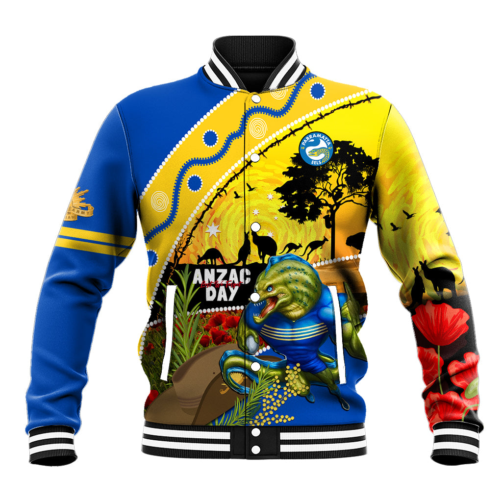 Eels Rugby ANZAC Day Baseball Jacket Parra Mascot Rosemary Starry Night