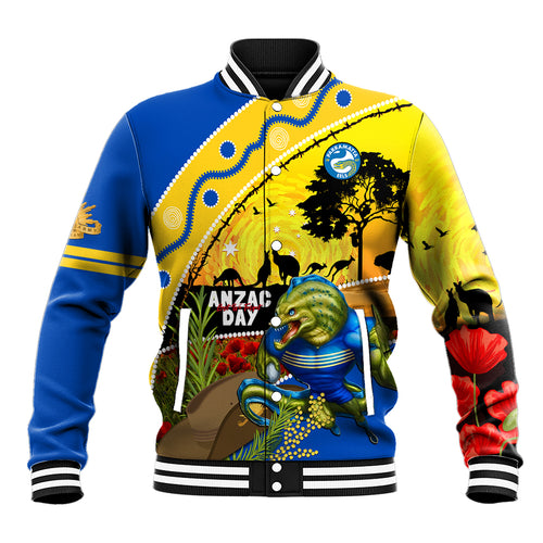 Eels Rugby ANZAC Day Baseball Jacket Parra Mascot Rosemary Starry Night