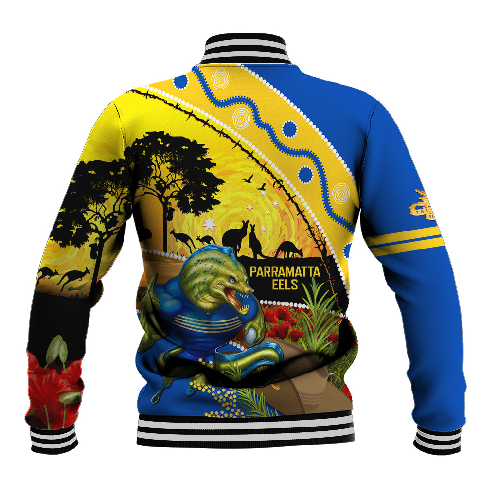 Eels Rugby ANZAC Day Baseball Jacket Parra Mascot Rosemary Starry Night