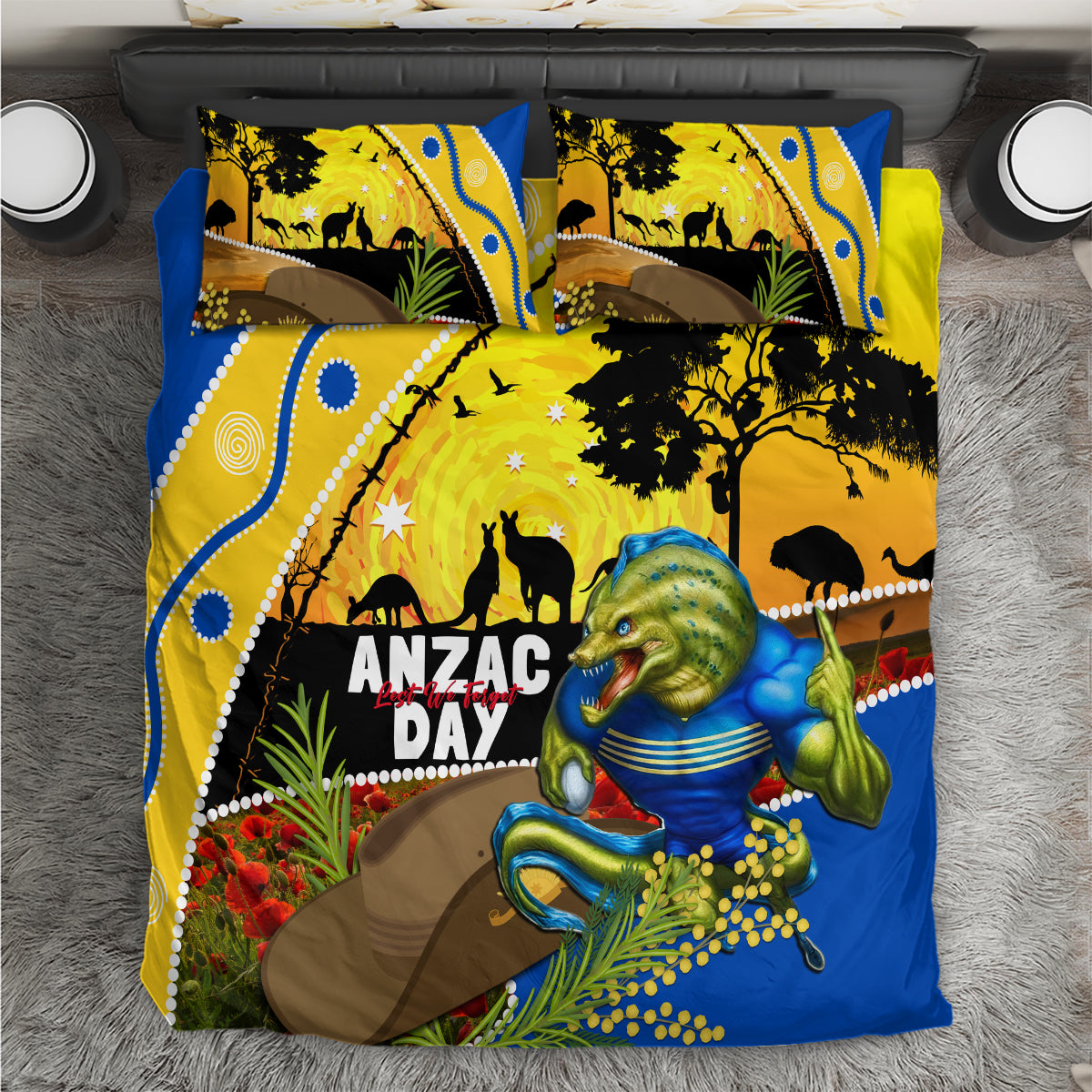 Eels Rugby ANZAC Day Bedding Set Parra Mascot Rosemary Starry Night
