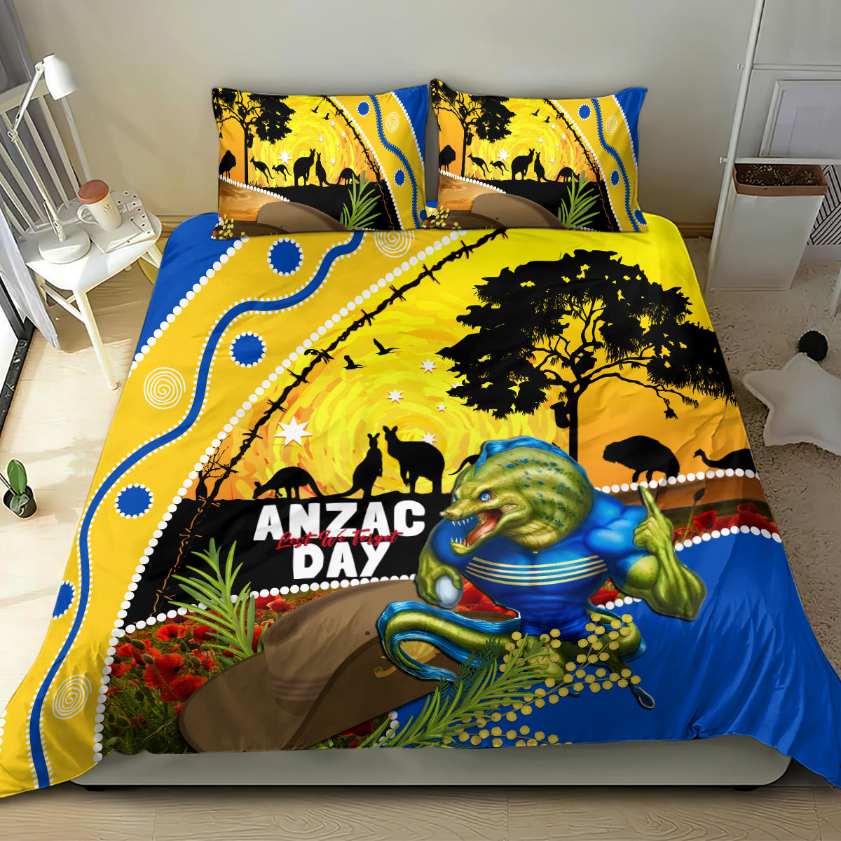 Eels Rugby ANZAC Day Bedding Set Parra Mascot Rosemary Starry Night