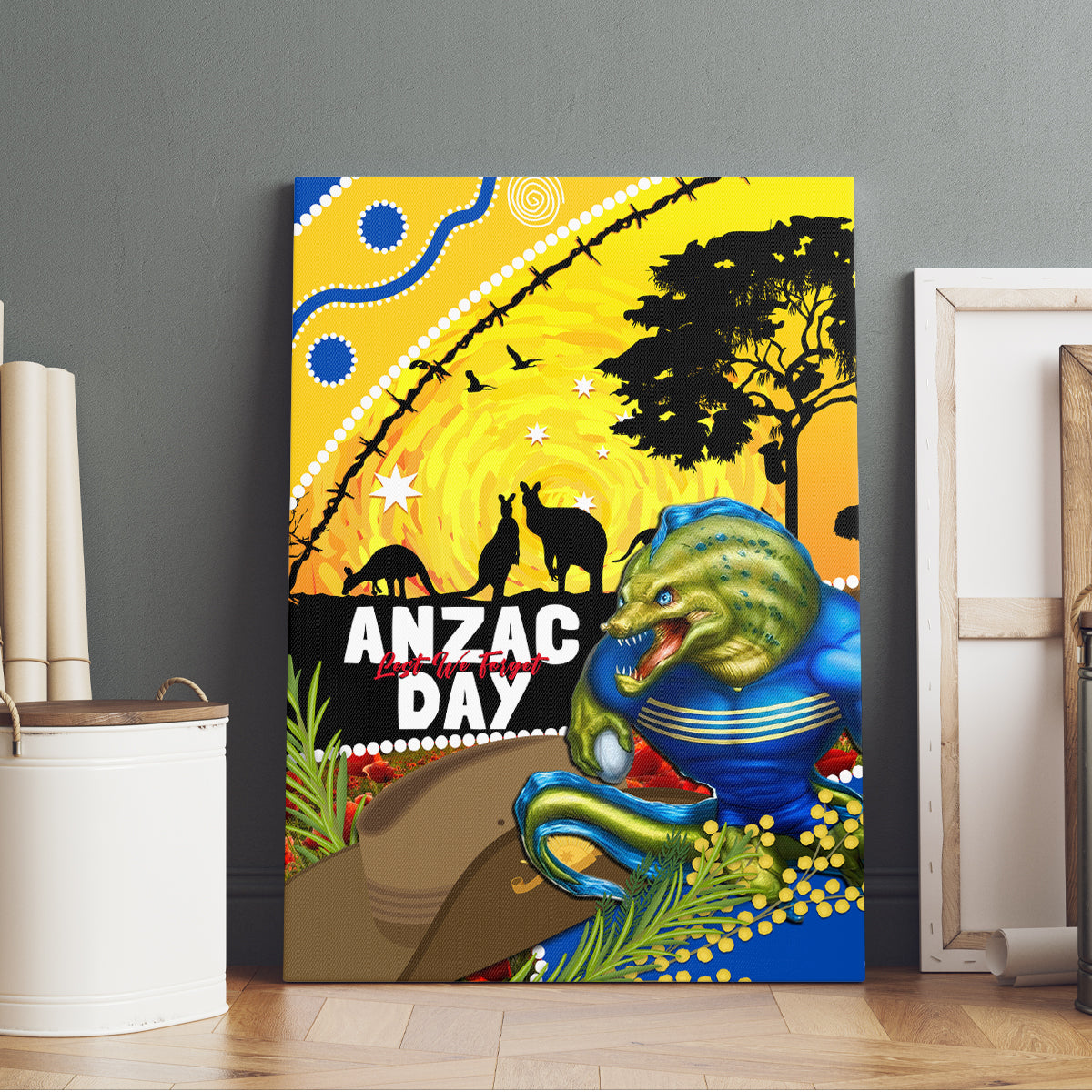 Eels Rugby ANZAC Day Canvas Wall Art Parra Mascot Rosemary Starry Night