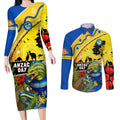 Eels Rugby ANZAC Day Couples Matching Long Sleeve Bodycon Dress and Long Sleeve Button Shirt Parra Mascot Rosemary Starry Night
