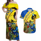 Eels Rugby ANZAC Day Couples Matching Off Shoulder Maxi Dress and Hawaiian Shirt Parra Mascot Rosemary Starry Night