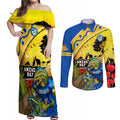 Eels Rugby ANZAC Day Couples Matching Off Shoulder Maxi Dress and Long Sleeve Button Shirt Parra Mascot Rosemary Starry Night