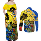 Eels Rugby ANZAC Day Couples Matching Off Shoulder Maxi Dress and Long Sleeve Button Shirt Parra Mascot Rosemary Starry Night