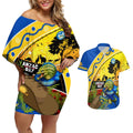 Eels Rugby ANZAC Day Couples Matching Off Shoulder Short Dress and Hawaiian Shirt Parra Mascot Rosemary Starry Night