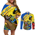 Eels Rugby ANZAC Day Couples Matching Off Shoulder Short Dress and Long Sleeve Button Shirt Parra Mascot Rosemary Starry Night