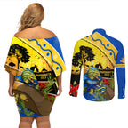 Eels Rugby ANZAC Day Couples Matching Off Shoulder Short Dress and Long Sleeve Button Shirt Parra Mascot Rosemary Starry Night