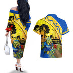 Eels Rugby ANZAC Day Couples Matching Off The Shoulder Long Sleeve Dress and Hawaiian Shirt Parra Mascot Rosemary Starry Night