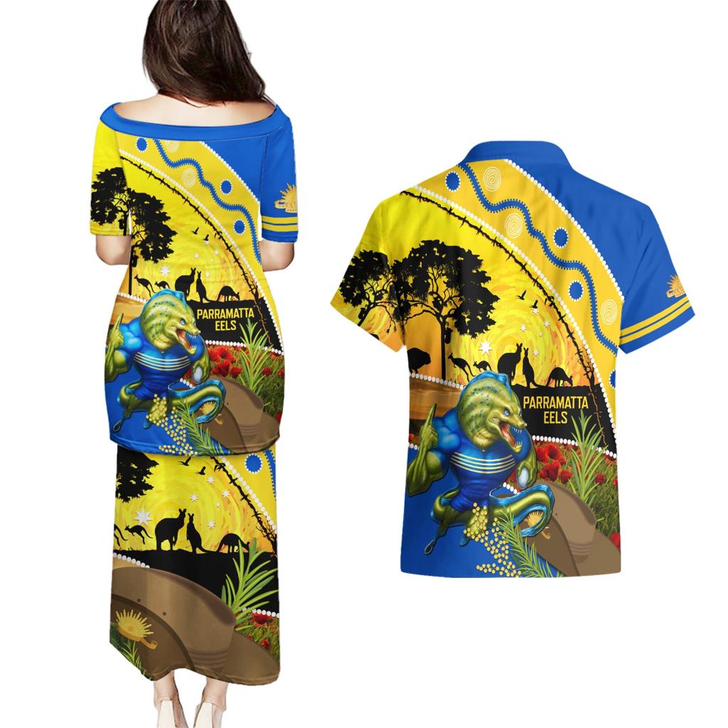 Eels Rugby ANZAC Day Couples Matching Puletasi and Hawaiian Shirt Parra Mascot Rosemary Starry Night