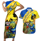 Eels Rugby ANZAC Day Couples Matching Short Sleeve Bodycon Dress and Hawaiian Shirt Parra Mascot Rosemary Starry Night