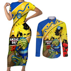 Eels Rugby ANZAC Day Couples Matching Short Sleeve Bodycon Dress and Long Sleeve Button Shirt Parra Mascot Rosemary Starry Night