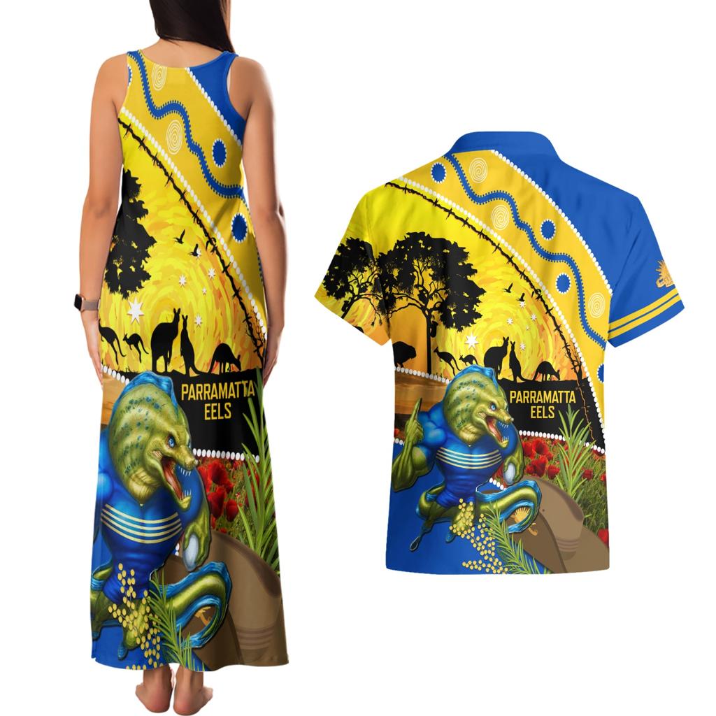 Eels Rugby ANZAC Day Couples Matching Tank Maxi Dress and Hawaiian Shirt Parra Mascot Rosemary Starry Night