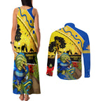 Eels Rugby ANZAC Day Couples Matching Tank Maxi Dress and Long Sleeve Button Shirt Parra Mascot Rosemary Starry Night