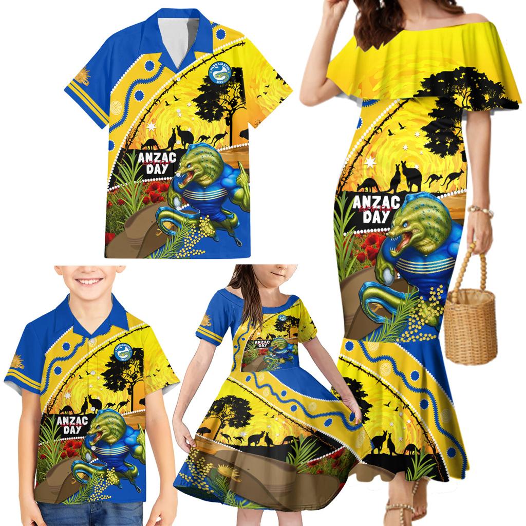 Eels Rugby ANZAC Day Family Matching Mermaid Dress and Hawaiian Shirt Parra Mascot Rosemary Starry Night