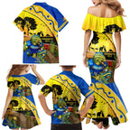 Eels Rugby ANZAC Day Family Matching Mermaid Dress and Hawaiian Shirt Parra Mascot Rosemary Starry Night