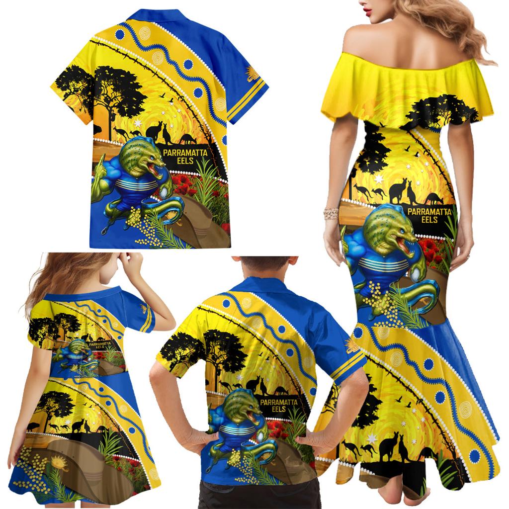 Eels Rugby ANZAC Day Family Matching Mermaid Dress and Hawaiian Shirt Parra Mascot Rosemary Starry Night