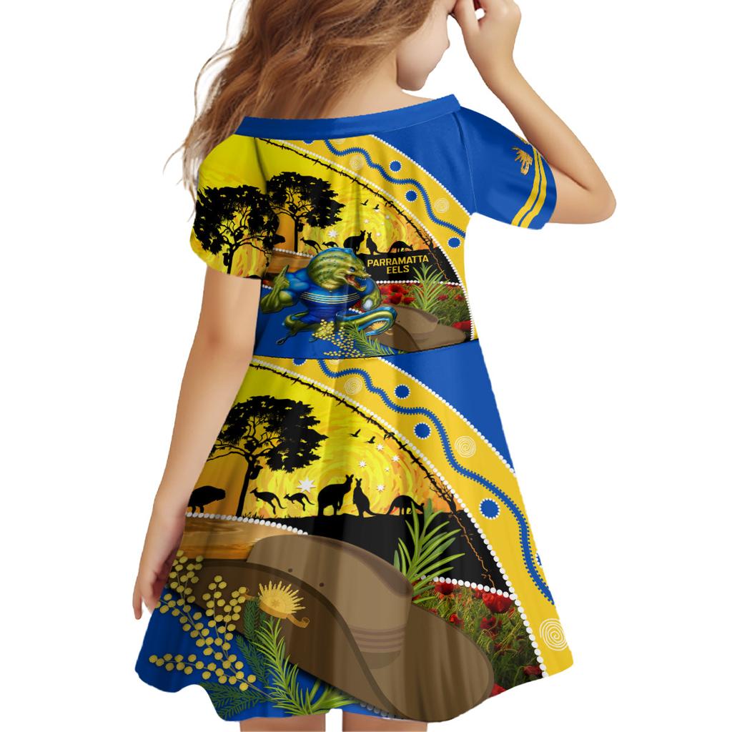 Eels Rugby ANZAC Day Family Matching Off Shoulder Long Sleeve Dress and Hawaiian Shirt Parra Mascot Rosemary Starry Night