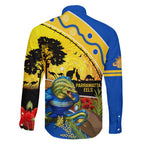 Eels Rugby ANZAC Day Family Matching Off Shoulder Long Sleeve Dress and Hawaiian Shirt Parra Mascot Rosemary Starry Night