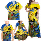 Eels Rugby ANZAC Day Family Matching Off Shoulder Maxi Dress and Hawaiian Shirt Parra Mascot Rosemary Starry Night